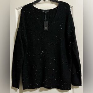 NWT INC International Concepts Black V-Neck Sparkle Sweater with Sequins Large